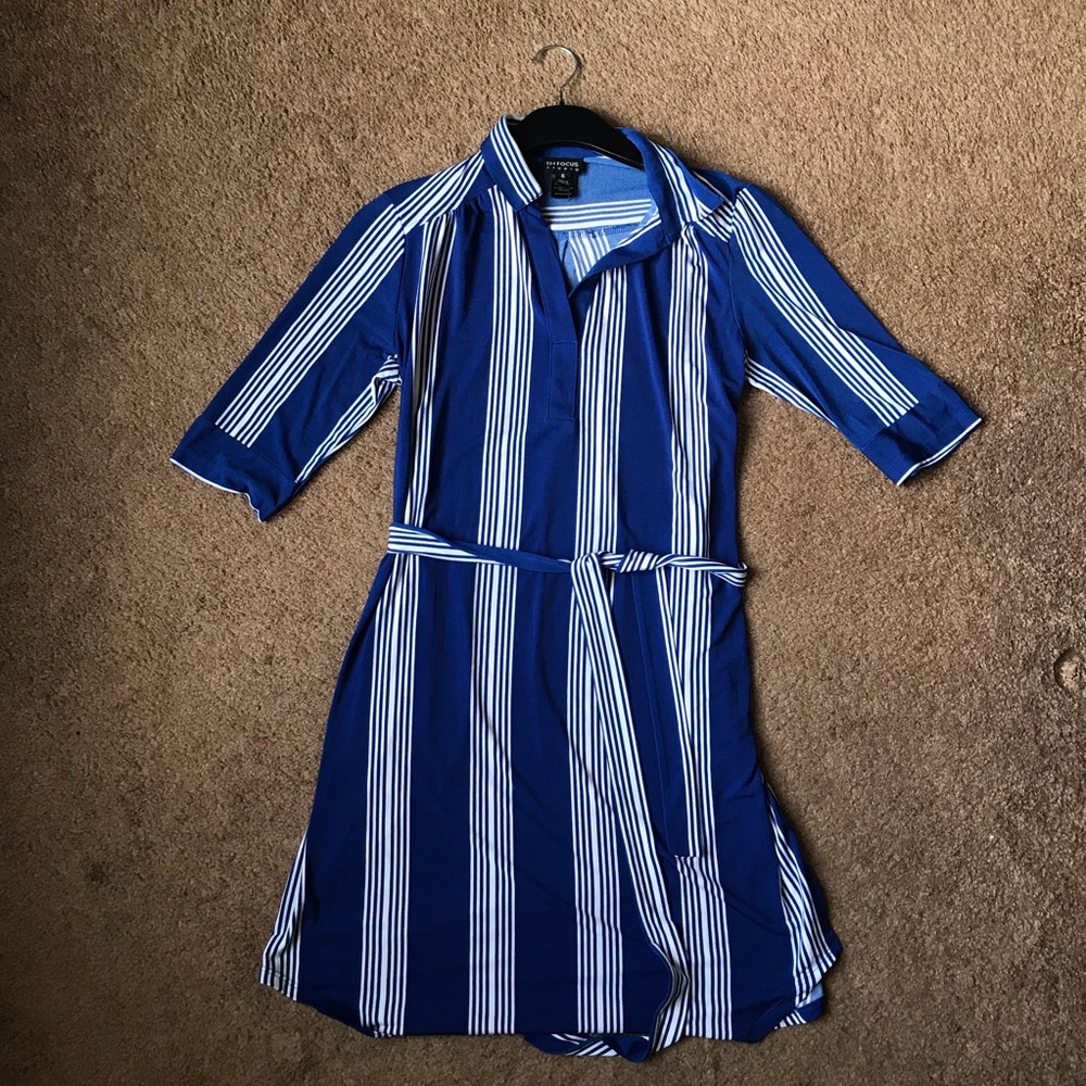 Blue / White Striped Midi Dress